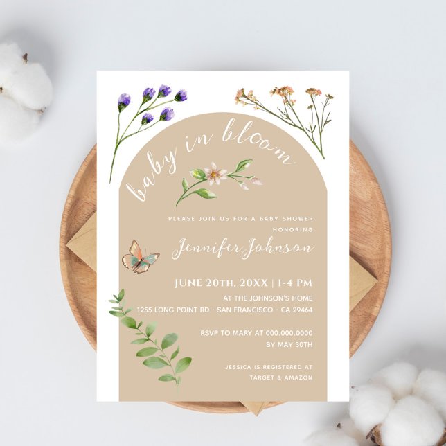 Boho Minimalist Baby i Bloom Blommigt Baby Shower Vykort (Skapare uppladdad)