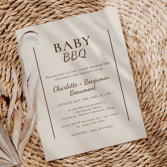 Boho Minimalist Beige Baby BBQ Baby Shower Inbjudningar (Skapare uppladdad)