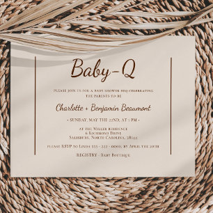 Boho Minimalist Beige Baby-Q BBQ Baby Shower Inbjudningar