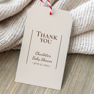 Boho Minimalist Beige Baby Shower Tack Presentetikett