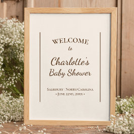 Boho Minimalist Beige Baby Shower Välkommen Poster