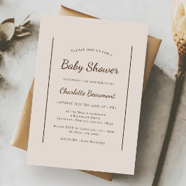Boho Minimalist Beige Gender Neutral Baby Shower Inbjudningar