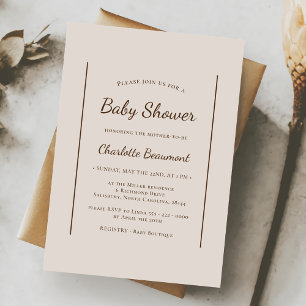 Boho Minimalist Beige Gender Neutral Baby Shower Inbjudningar