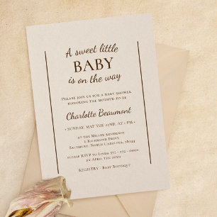 Boho Minimalist Beige Sweet Little Baby Shower Inbjudningar