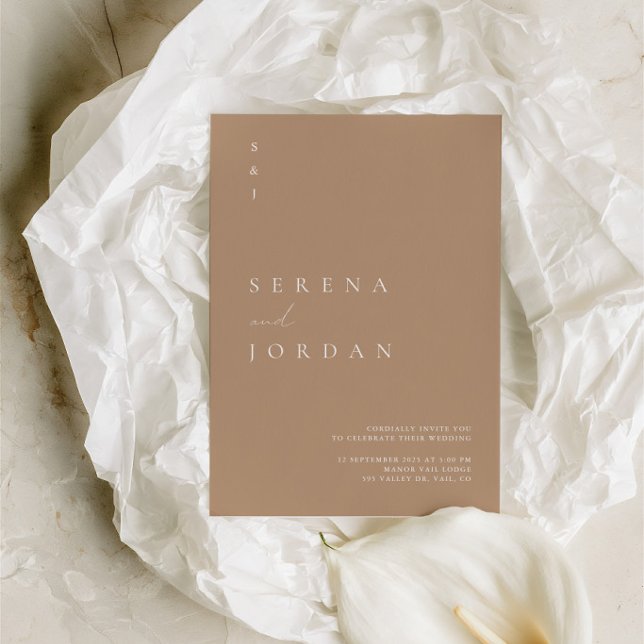 Boho minimalist beige tan bröllopsinbjudan inbjudningar (Boho Minimalist Beige Tan Wedding Invitation)