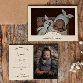 Boho Minimalist Beige Two Photo Birth Meddelande