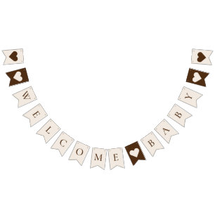 Boho Minimalist Beige Välkommen Baby Shower Vimplar