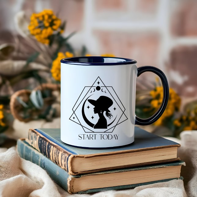 Boho Minimalist Black and White Dam Chef Mugg (start today lady boss mug)