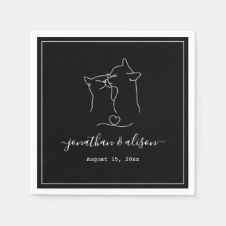 Boho Minimalist Black & White Förlovning Bröllop Pappersservett