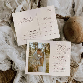 Boho Minimalist Blommigt Bröllop spara datum Inbjudan Vykort