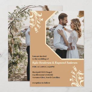 Boho Minimalist Blommigt Buff Bröllop Inbjudningar