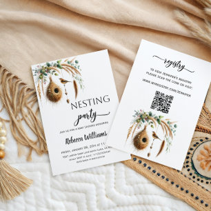 Boho Minimalist Boende Fest Fågel Bebis Shower Inbjudningar