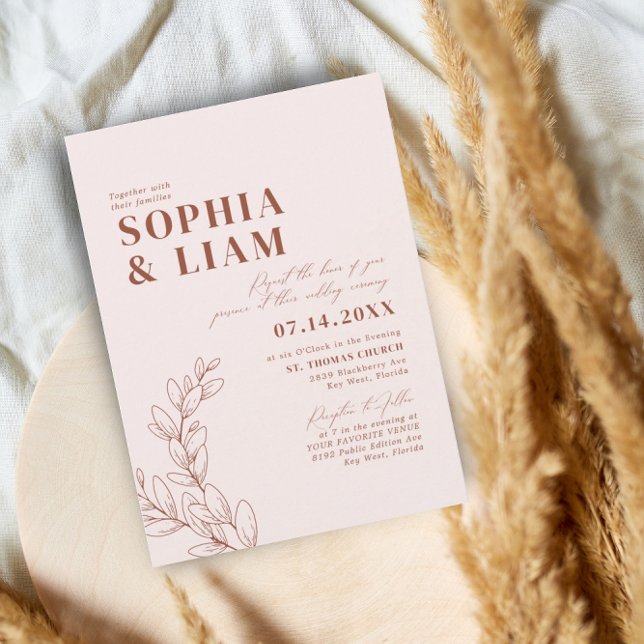 Boho Minimalist Botanias  terracotta Bröllop Inbjudningar (Skapare uppladdad)