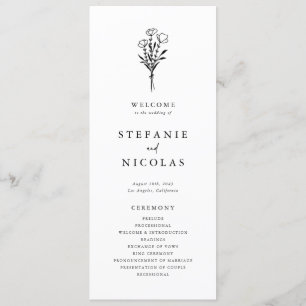 Boho Minimalist Botanicals Black and White Bröllop Program