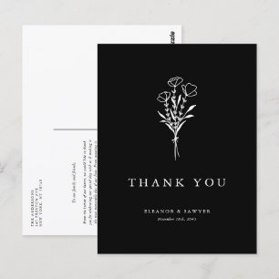 Boho Minimalist Botanicals Black Bröllop Tack Vykort