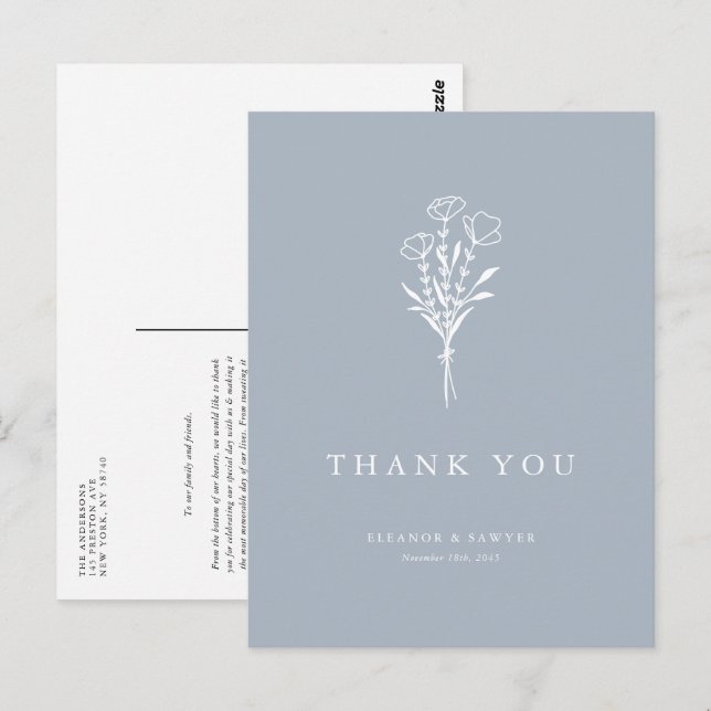 Boho Minimalist Botanicals Dusty Blue Tack Vykort (Fram/baksida)