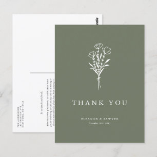Boho Minimalist Botanicals Taupe Grönt Tack Vykort