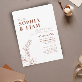 Boho Minimalist Botanicals Terracotta Bröllop Inbjudningar