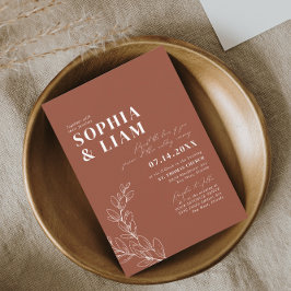 Boho Minimalist Botanicals Terracotta Bröllop Inbjudningar