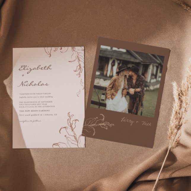 Boho Minimalist Botanicals Terracotta Bröllop Inbjudningar (Skapare uppladdad)