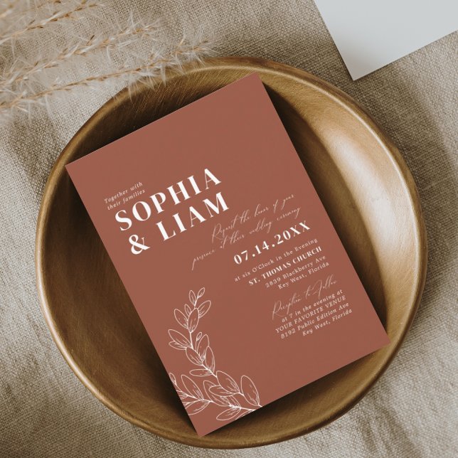 Boho Minimalist Botanicals Terracotta Bröllop Inbjudningar (Skapare uppladdad)