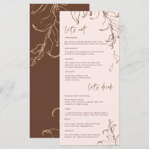 Boho Minimalist Botanicals Terracotta Bröllop Menu Meny