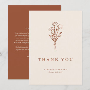 Boho Minimalist Botanicals Terracotta Bröllop Tack Kort