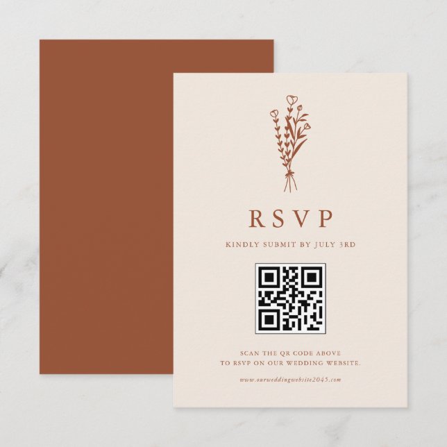 Boho Minimalist Botanicals Terracotta QR-kod OSA Kort (Fram/baksida)