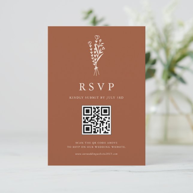 Boho Minimalist Botanicals Terracotta QR-kod OSA Kort (Stående Fram)