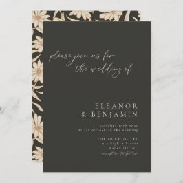 Boho Minimalist Botaniskt svart och Elfenbenskuste Inbjudningar