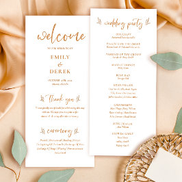 Boho Minimalist Burnt Orange Blommigt Bröllop Menu Meny