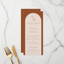 Boho Minimalist Burnt Orange Bröllop Menu Meny