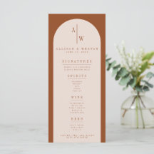 Boho Minimalist Burnt Orange Bröllop Pub Menu