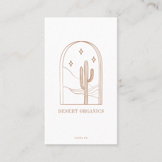Boho Minimalist Cactus Line Art Logotyp Terracotta Visitkort (Framsida)