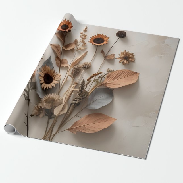 Boho Minimalist Dried Blommigt Art-utskrift Presentpapper (Utrullad)