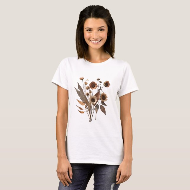 Boho Minimalist Dried Blommigt Art-utskrift T Shirt (Hel framsida)