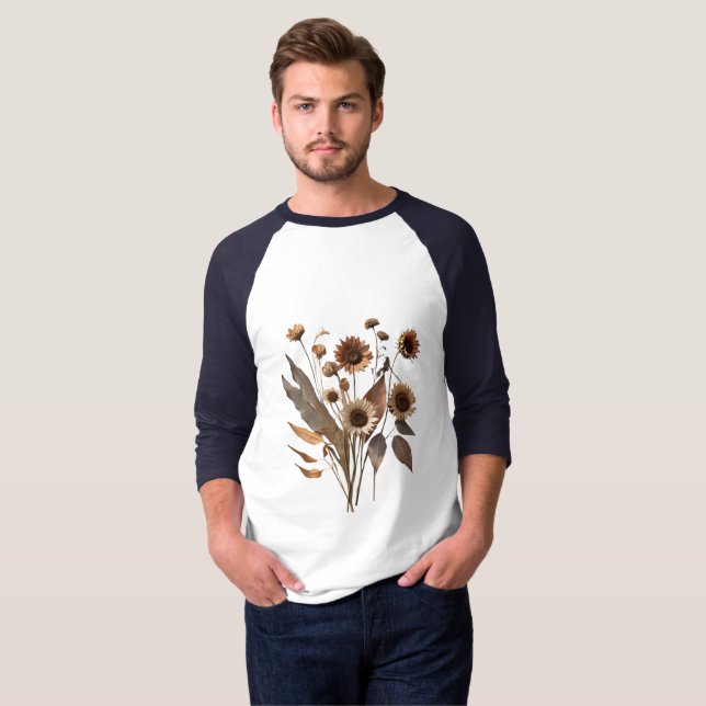 Boho Minimalist Dried Blommigt Art-utskrift T Shirt (Hel framsida)