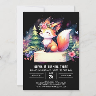 Boho Minimalist Fox Birthday digital Inbjudningar