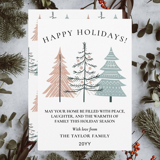 Boho Minimalist Hand Drawn Christmas Trees Julkort (Boho Minimalist Hand Drawn Christmas Trees Holiday Card
)