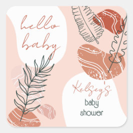 Boho Minimalist Hej Baby Shower  Fyrkantigt Klistermärke