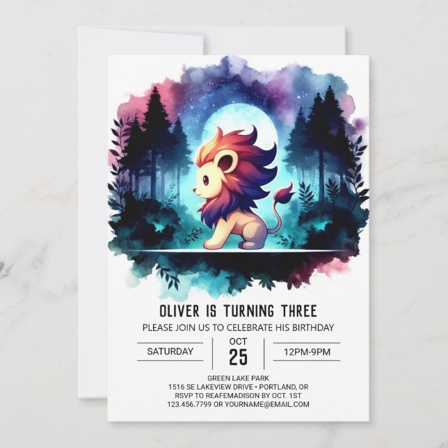 Boho Minimalist Lejon Birthday Inbjudningar (Framsida)