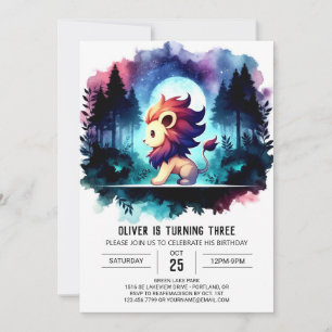 Boho Minimalist Lejon Birthday Inbjudningar