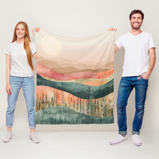 Boho Minimalist Mountain - Earthy Nature Inspired Fleecefilt (På plats)
