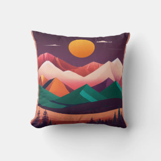 Boho Minimalist Mountain Landscape Art Kudde
