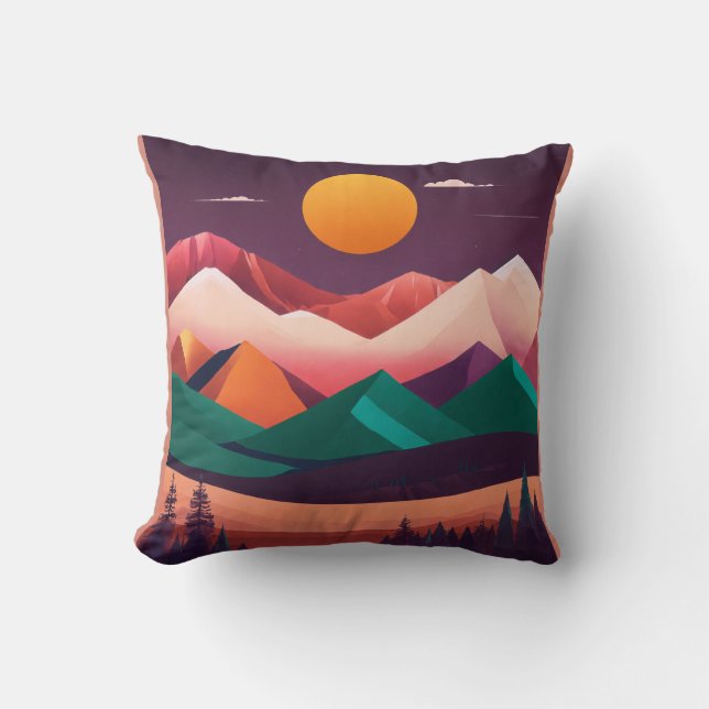 Boho Minimalist Mountain Landscape Art Kudde (Framsida)