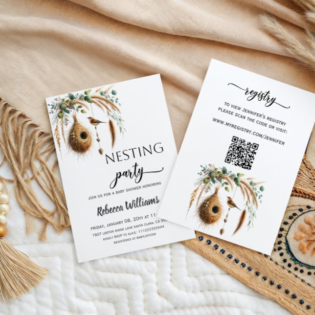 Boho Minimalist Nesting Party Bird Baby Shower Inbjudningar (Skapare uppladdad)