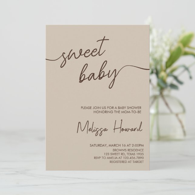 Boho minimalist Neutral Brown Baby Shower Inbjudningar (Stående Fram)