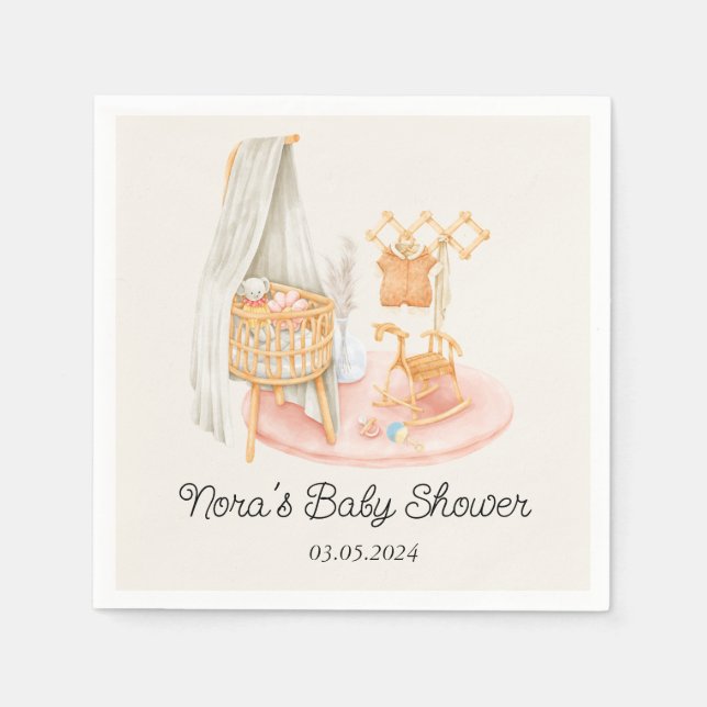 Boho Minimalist Nursery Girl Baby Shower Pappersservett (Framsidan)