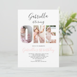 Boho Minimalist One Photo 1st Birthday Inbjudningar