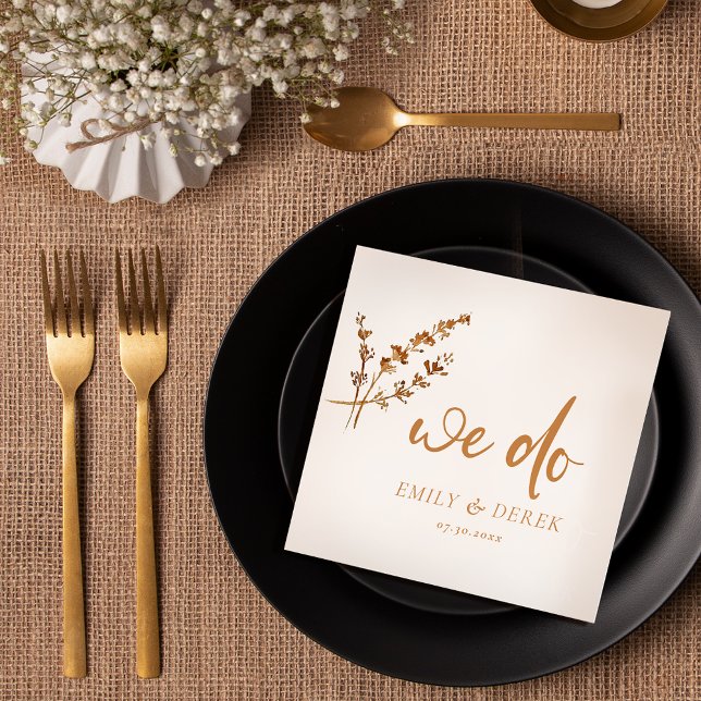 Boho Minimalist Orange Blommigt Bröllop Pappersservett (Skapare uppladdad)